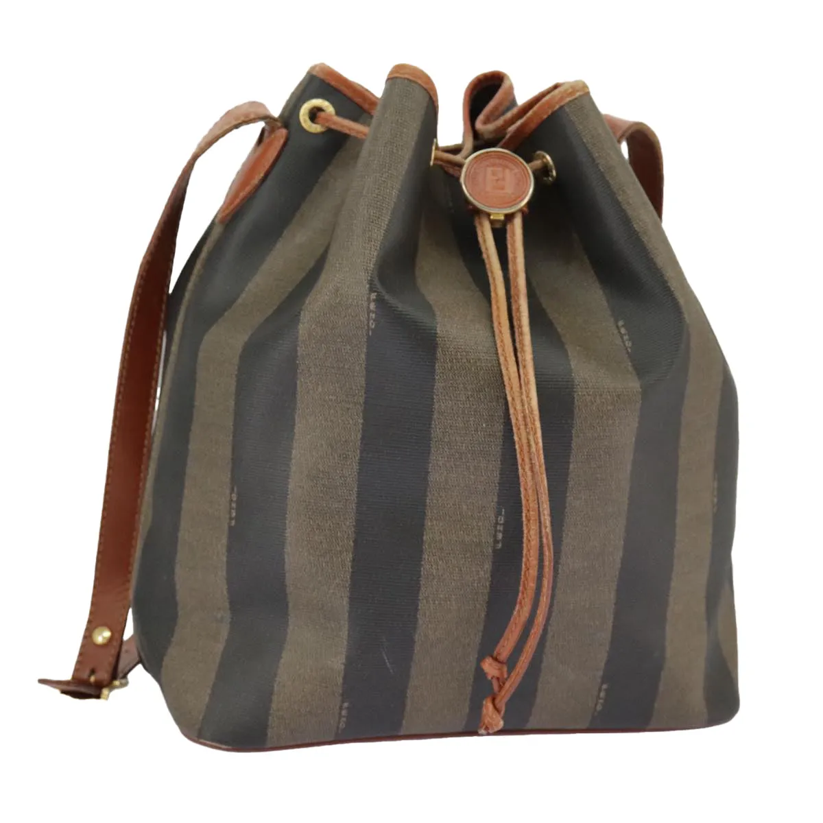 FENDI Pecan Canvas Shoulder Bag Brown Black ar12875