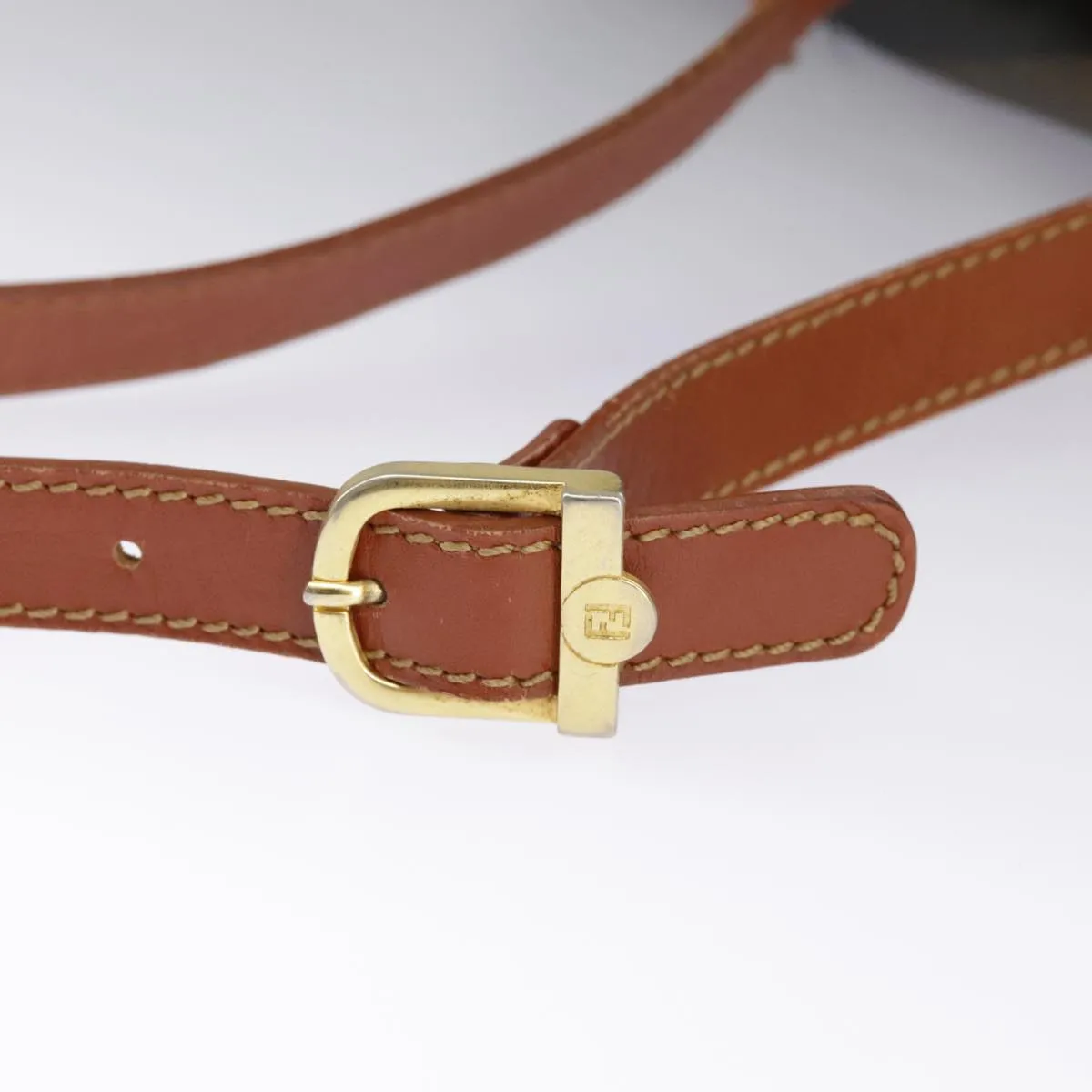 FENDI Pecan Canvas Shoulder Bag Brown Black ar12875