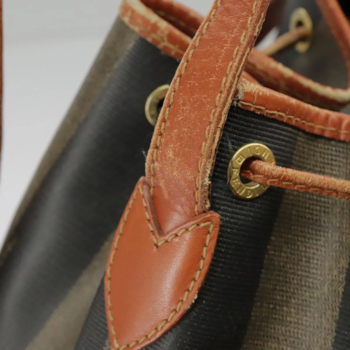 FENDI Pecan Canvas Shoulder Bag Brown Black ar12875