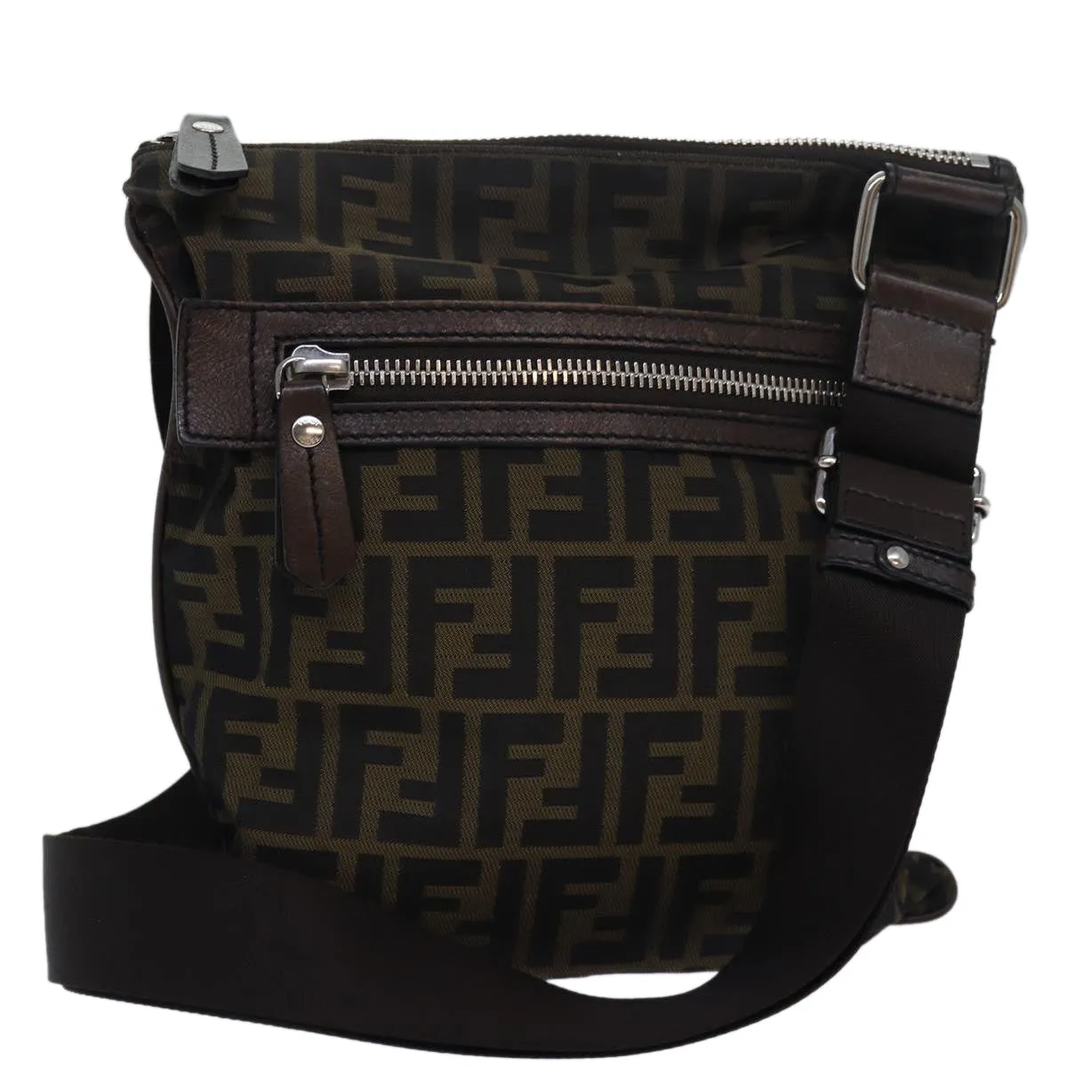 FENDI Zucca Canvas Shoulder Bag Brown Black bs15715