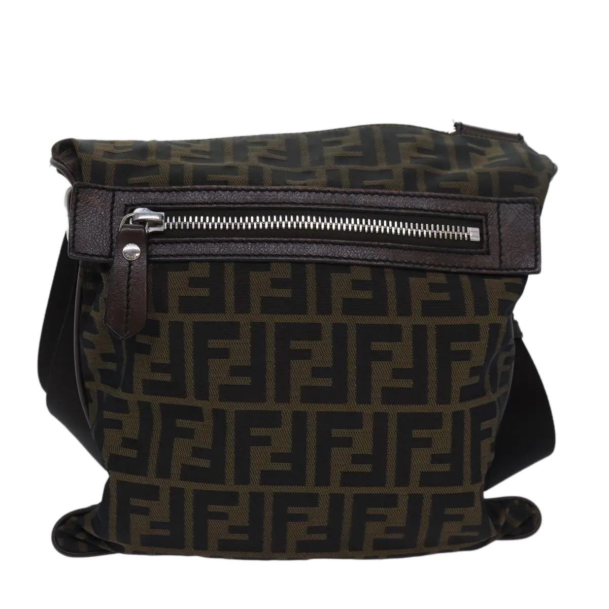 FENDI Zucca Canvas Shoulder Bag Brown Black bs15715