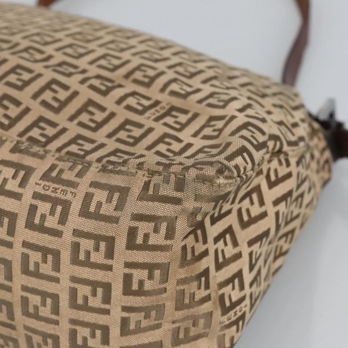 FENDI Zucchino Canvas Mamma Baguette Shoulder Bag Beige Silver 98650