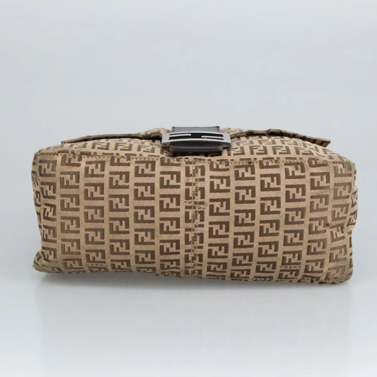 FENDI Zucchino Canvas Mamma Baguette Shoulder Bag Beige Silver 98650