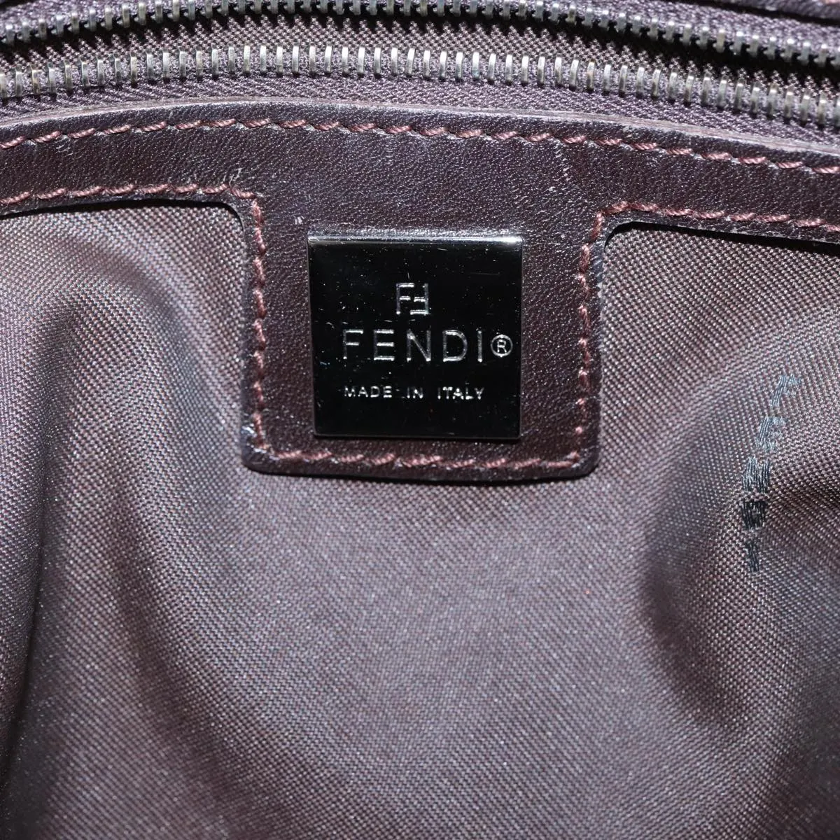 FENDI Zucchino Canvas Mamma Baguette Shoulder Bag Beige Silver 98650