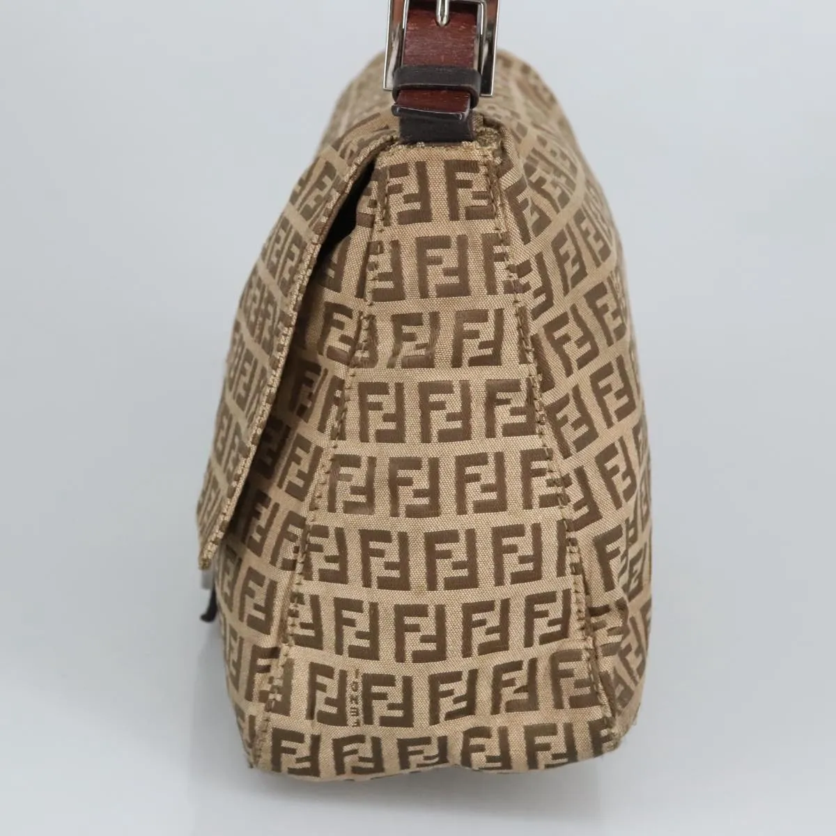 FENDI Zucchino Canvas Mamma Baguette Shoulder Bag Beige Silver 98650