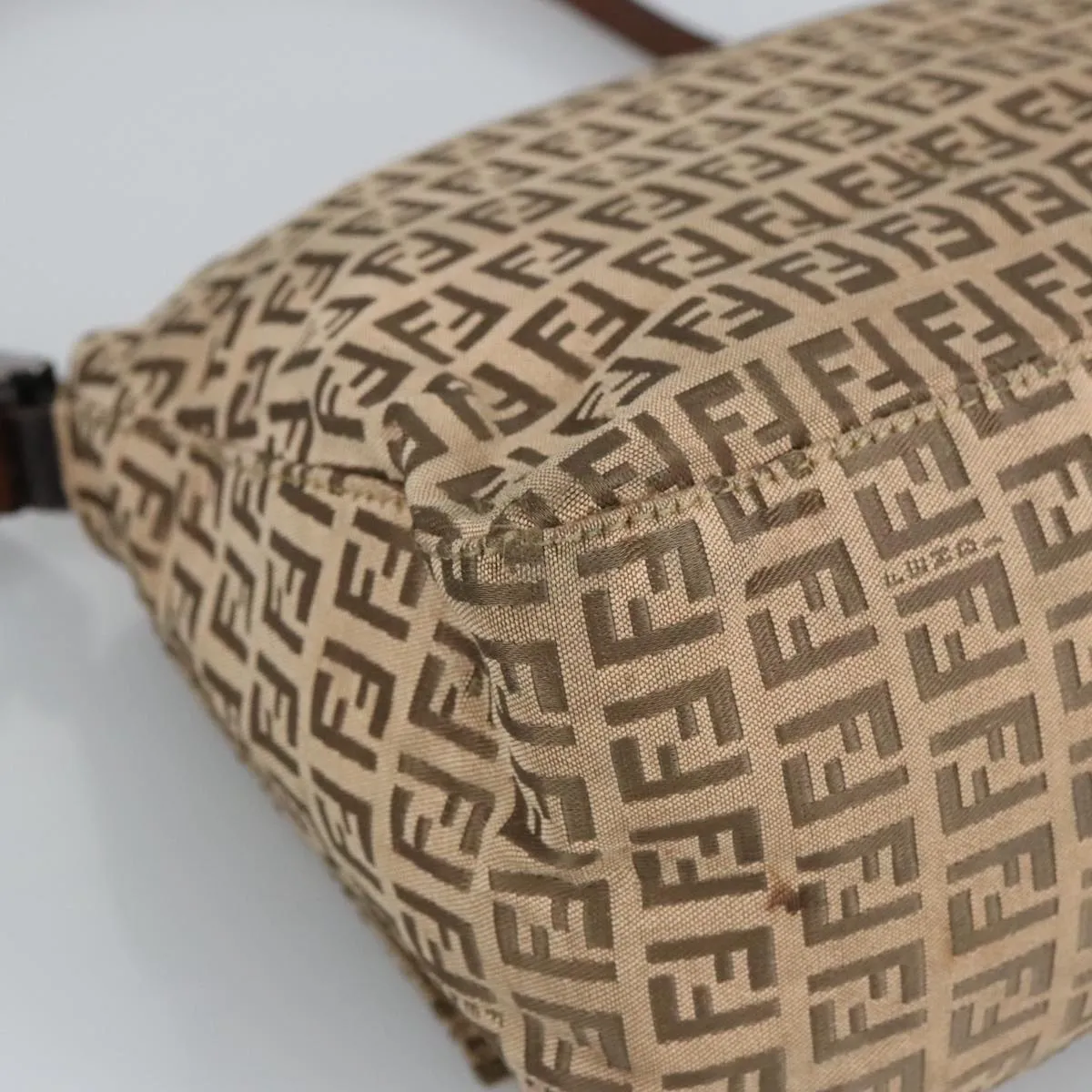 FENDI Zucchino Canvas Mamma Baguette Shoulder Bag Beige Silver 98650