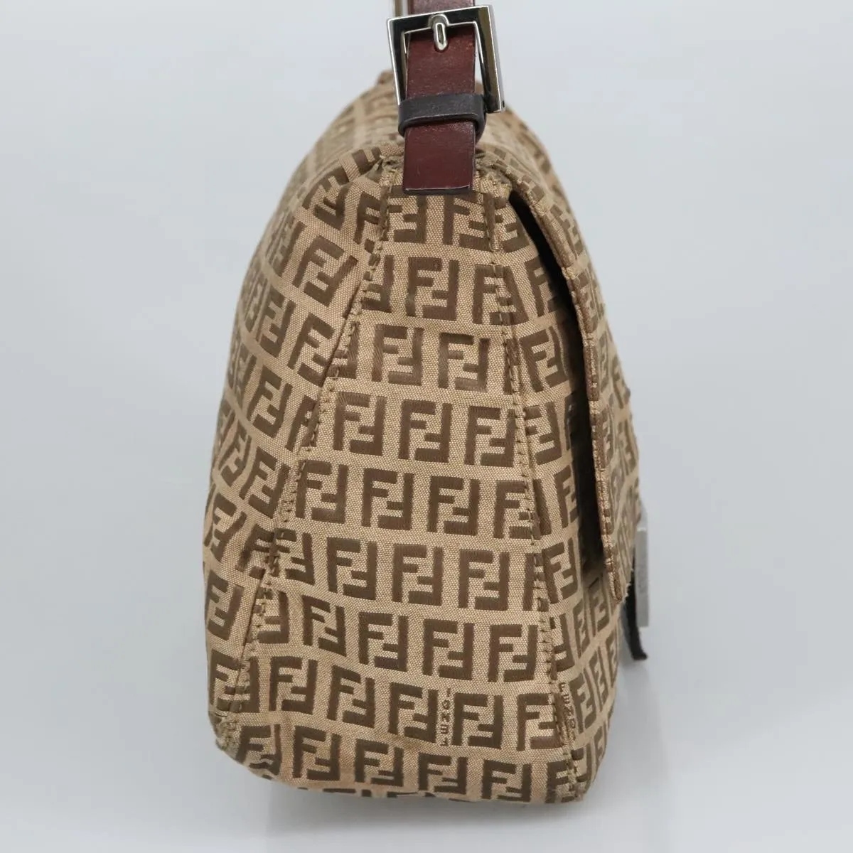 FENDI Zucchino Canvas Mamma Baguette Shoulder Bag Beige Silver 98650