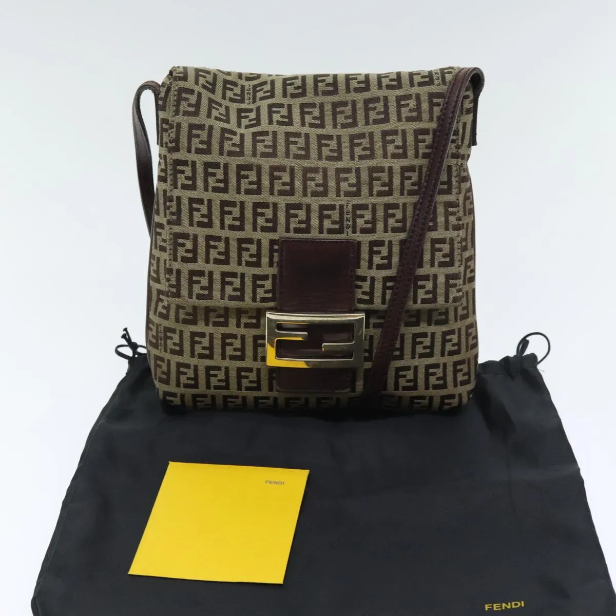 FENDI Zucchino Canvas Shoulder Bag Beige yk15249