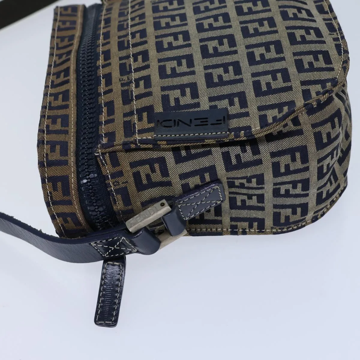 FENDI Zucchino Canvas Shoulder Bag Navy bs13705
