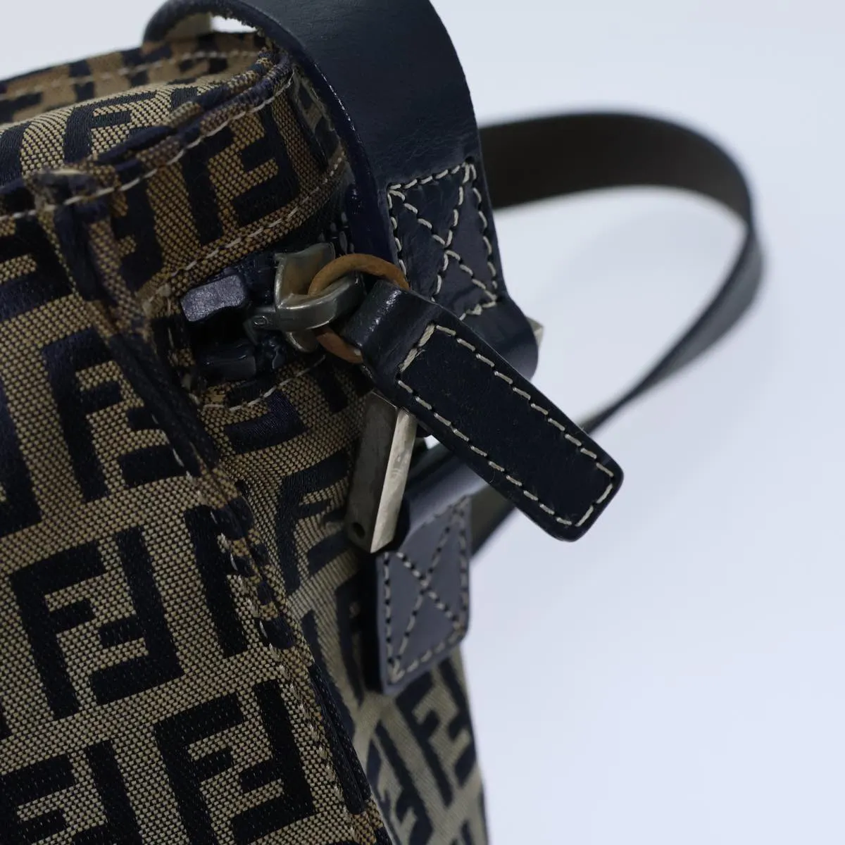 FENDI Zucchino Canvas Shoulder Bag Navy bs13705