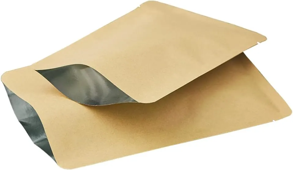 FERENLI 500 Pieces 3.9x5.9 inch (Usable Size 3.5x5.5 inch) Kraft Paper Open Top Vacuum Sealable Bags Mylar Foil Heat Seal Pouches for Sample Food Storage Packaging with Tear Notches
