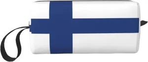 Finnish flag print Multi-Purpose Cosmetic Bag with Zipper Canvas Makeup Bag, Travel Toiletry Pouch, Pencil Bag