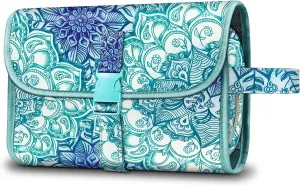 FINTIE Portable Toiletry Cosmetic Travel Bag, Large Water Resistant Hanging Makeup Organizer Storage Pouch Case for Women Girls (Emerald Illusions)
