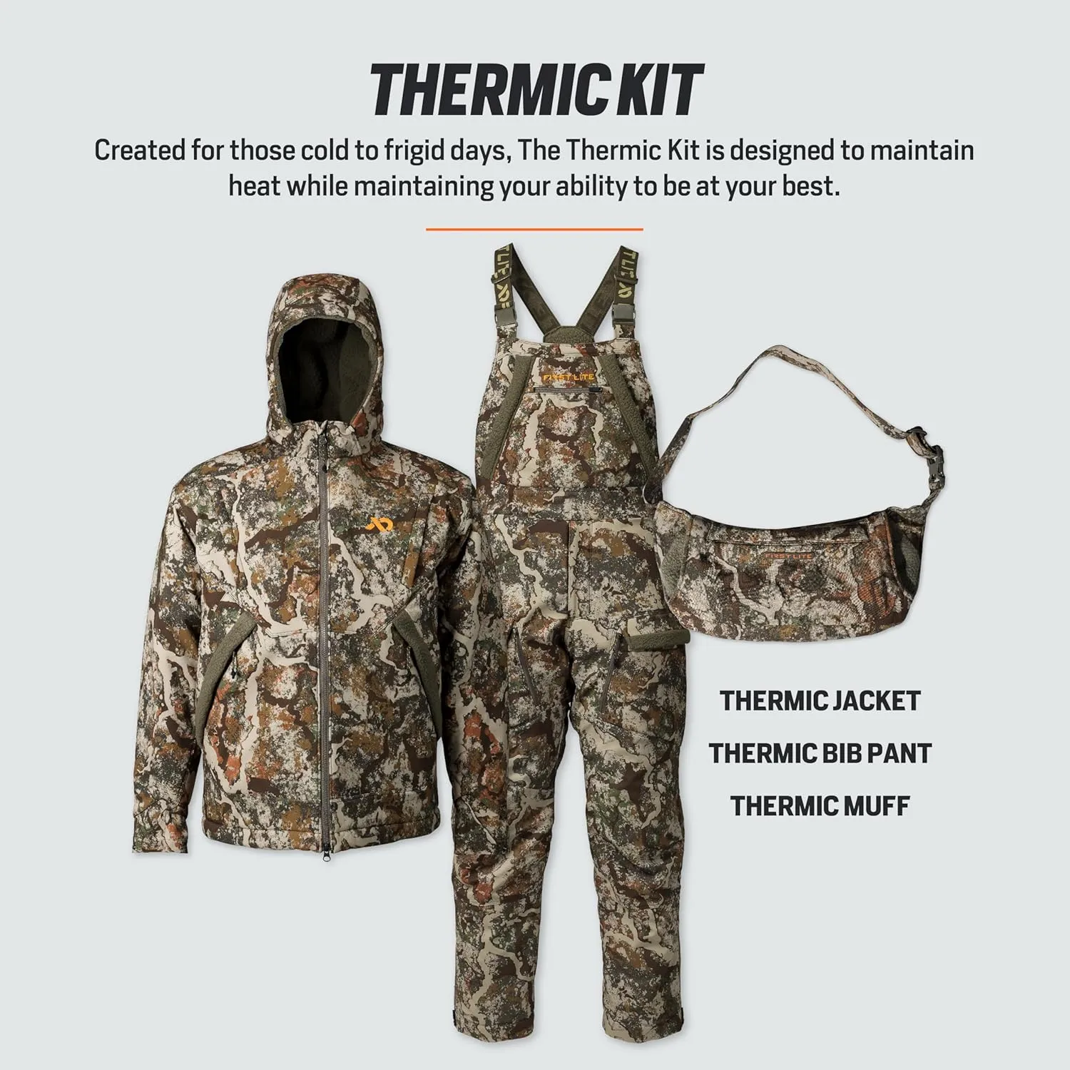 First Lite Men's Thermic Insulated Bib Pant - Warm Windproof Camo Hunting Bibs