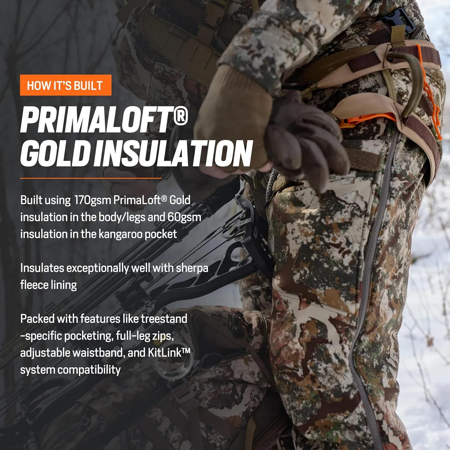 First Lite Men's Thermic Insulated Bib Pant - Warm Windproof Camo Hunting Bibs