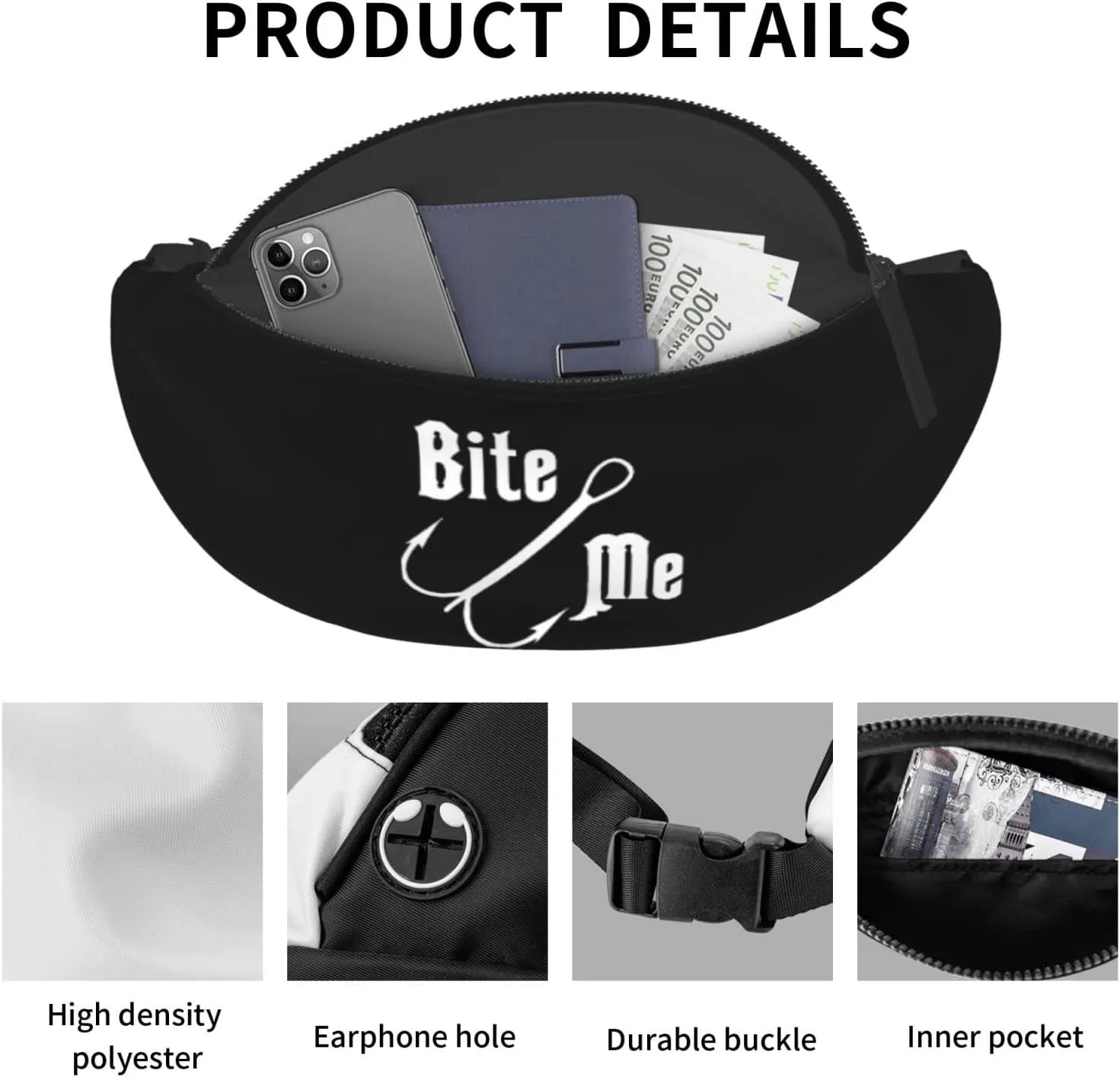 Fisherman'S Fish Hook Bite Me Adjustable Leisure Waistpack Outdoor Sports Running Waistpack Travel Phone Bag