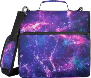 Fisyme Space Galaxy Zipper Binder 3 Ring with Zipper and Shoulder Strap Large Capacity Multi-Pocket Zipper Binder Organizer