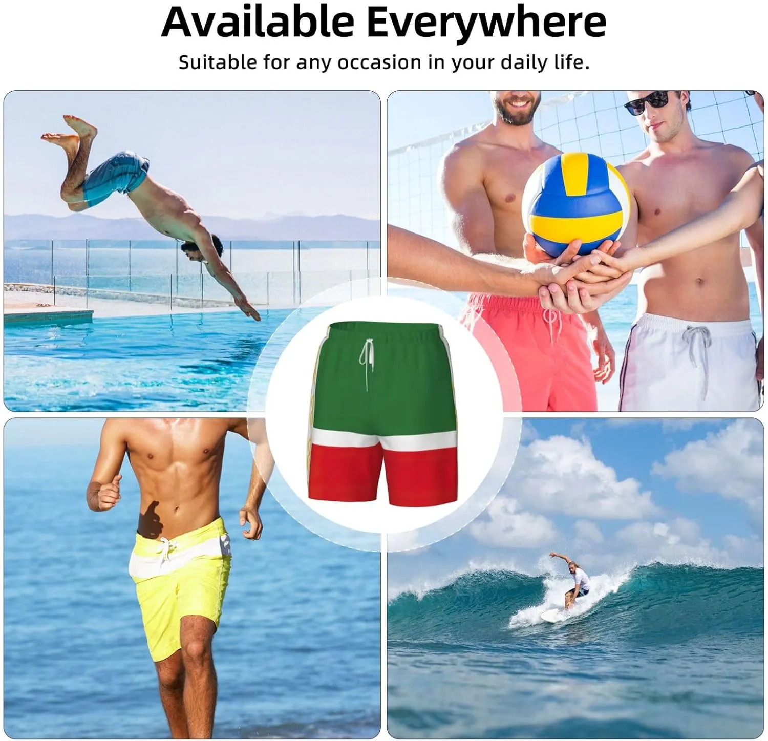 Flag of The Chechen Republic Print Men's Double Layer Swim Shorts, Gym Workout Shorts with Pocket
