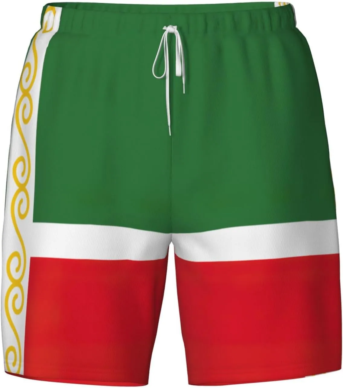 Flag of The Chechen Republic Print Men's Double Layer Swim Shorts, Gym Workout Shorts with Pocket