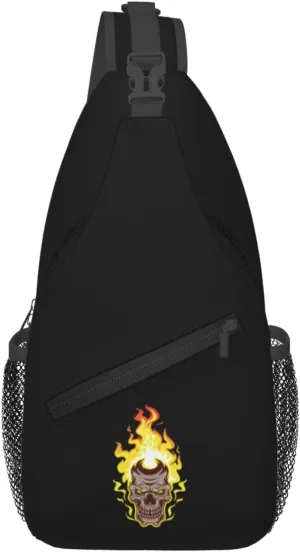 Flaming Skull Crossbody Bags For Women Men Chest Backpack Gym Shoulder Bag Travel Outdoor Sports Casual Crossbody Bags