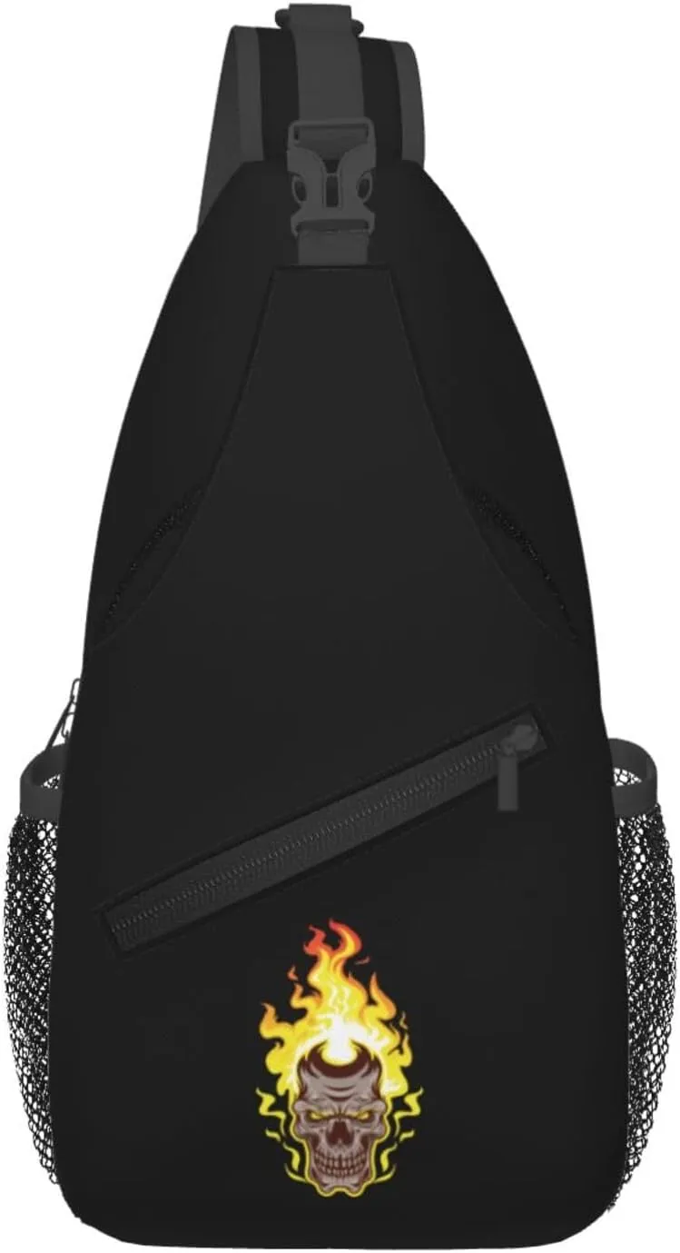 Flaming Skull Crossbody Bags For Women Men Chest Backpack Gym Shoulder Bag Travel Outdoor Sports Casual Crossbody Bags