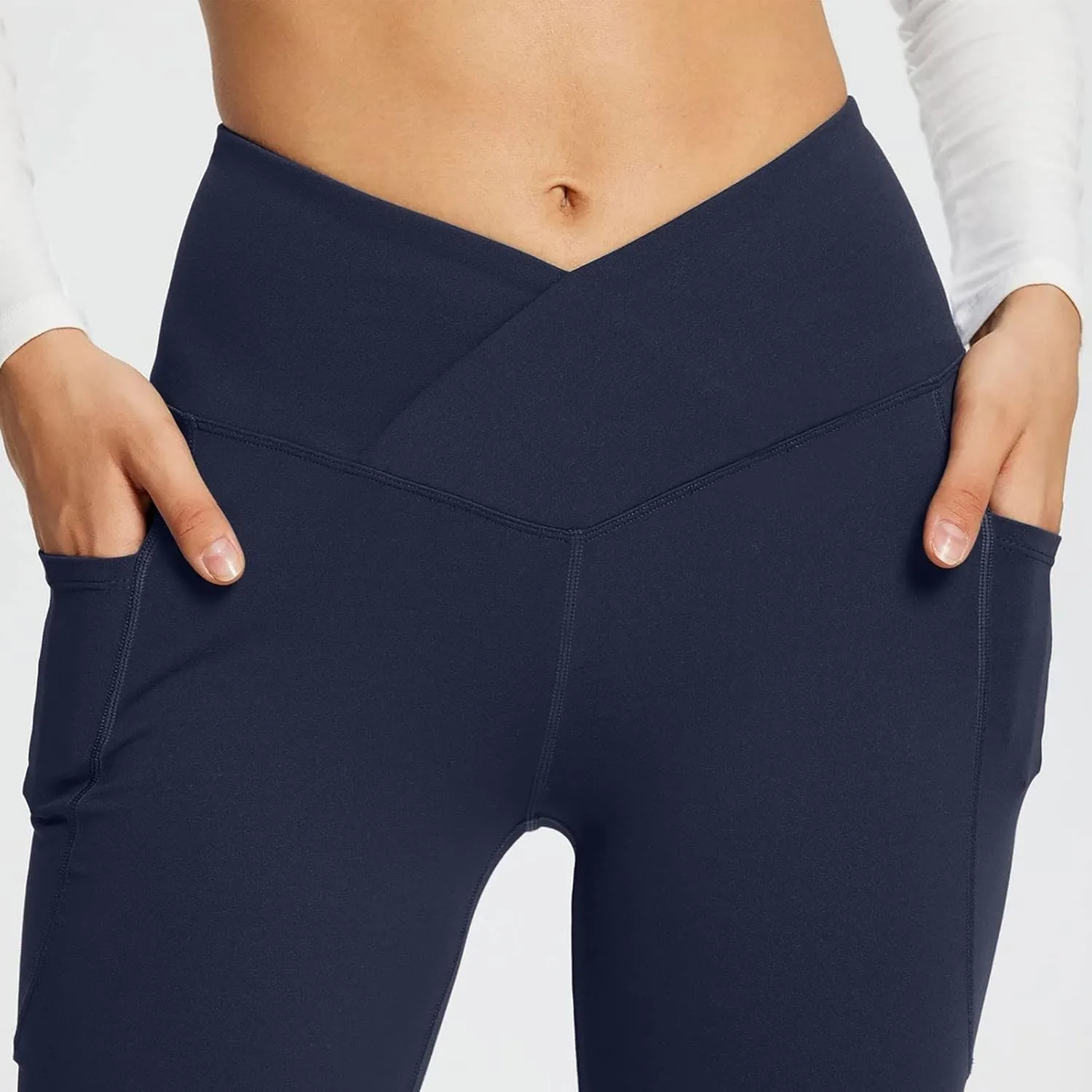 Flare Leggings With Pockets For Women High Waist Casual Workout Bell Bottom Pant Soft Yoga Wide Leg Bootcut Trouser
