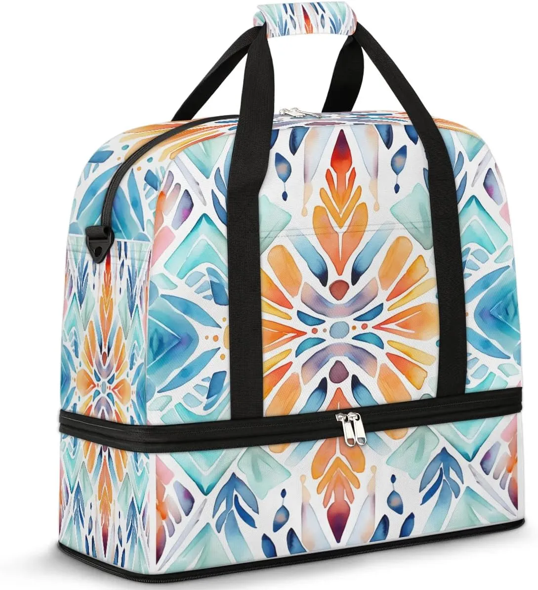 Flora Boho Print Travel Duffle Bag, Collapsible Travel Bag Sports Gym Bag With Shoes Compartment Weekender Bag Overnight Bag For Women Men