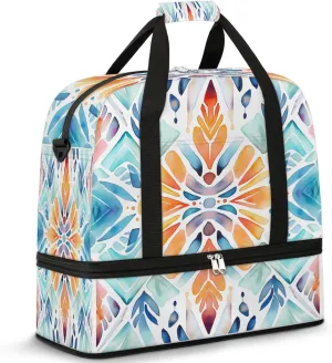 Flora Boho Print Travel Duffle Bag, Collapsible Travel Bag Sports Gym Bag With Shoes Compartment Weekender Bag Overnight Bag For Women Men