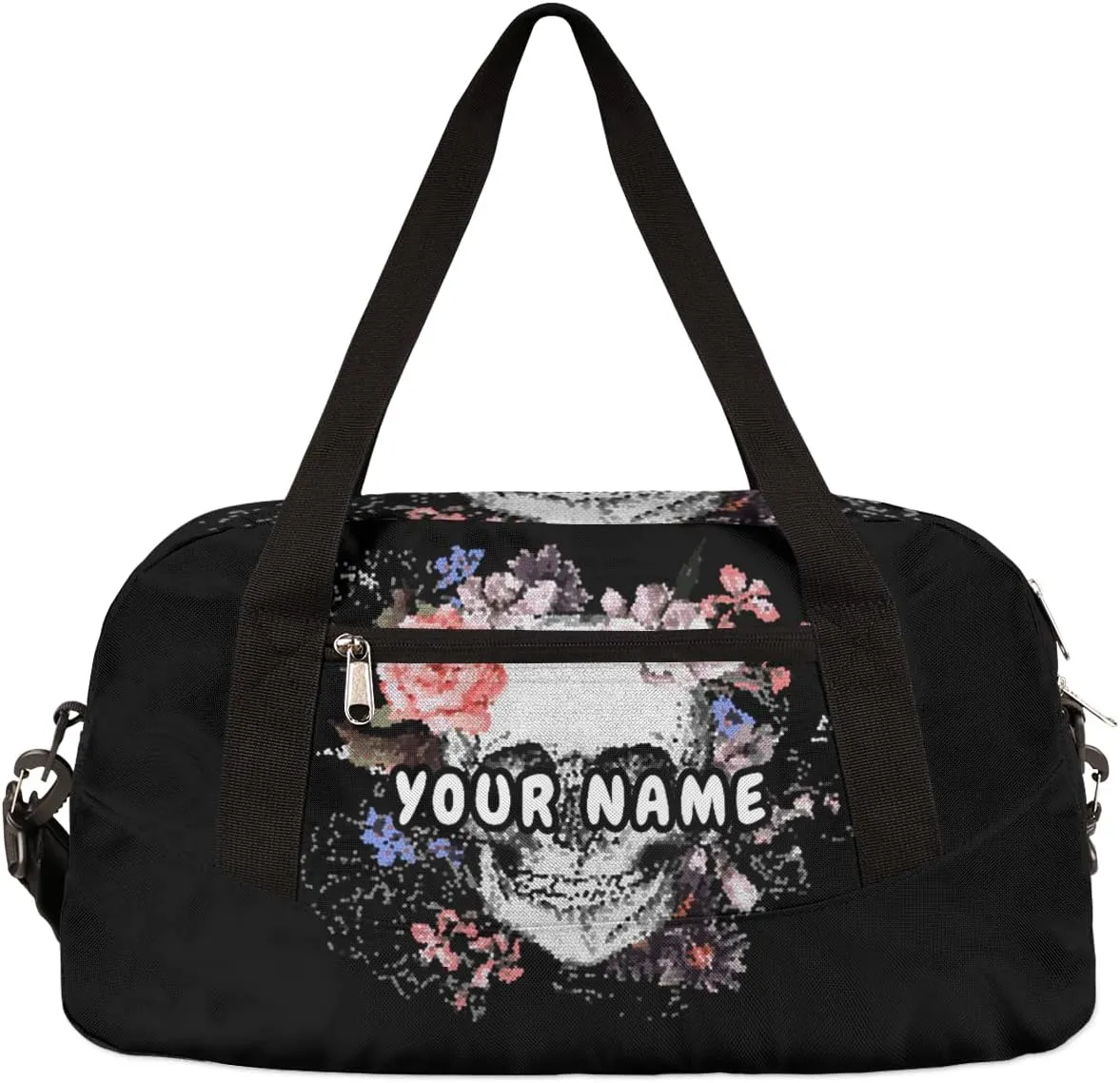Floral Flower Skull Personalized Kids Duffel Bag for Girls Boys, Skull Debris Custom Dance Bag Overnight Small Duffel Bag Carry On Weekend Sports Travel Bag for School Practice Gymnastics Ballet