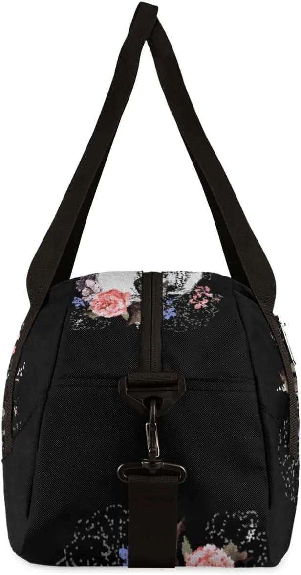 Floral Flower Skull Personalized Kids Duffel Bag for Girls Boys, Skull Debris Custom Dance Bag Overnight Small Duffel Bag Carry On Weekend Sports Travel Bag for School Practice Gymnastics Ballet