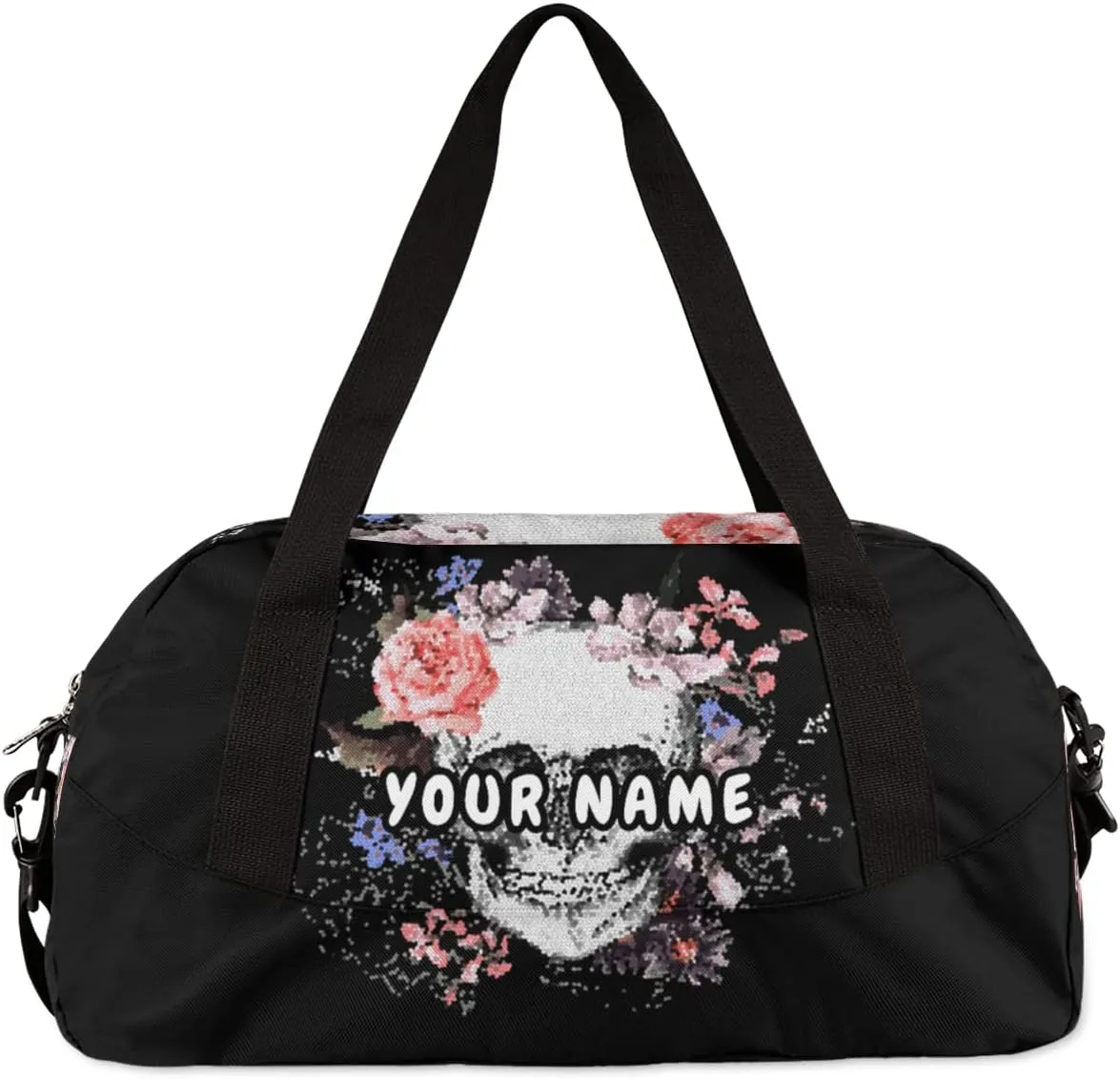 Floral Flower Skull Personalized Kids Duffel Bag for Girls Boys, Skull Debris Custom Dance Bag Overnight Small Duffel Bag Carry On Weekend Sports Travel Bag for School Practice Gymnastics Ballet