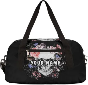 Floral Flower Skull Personalized Kids Duffel Bag for Girls Boys, Skull Debris Custom Dance Bag Overnight Small Duffel Bag Carry On Weekend Sports Travel Bag for School Practice Gymnastics Ballet