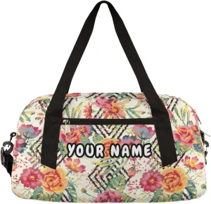 Floral Pattern Personalized Kids Duffel Bag for Girls Boys, Flower Debris Custom Dance Bag Overnight Small Duffel Bag Carry On Weekend Sports Travel Bag for School Practice Gymnastics Ballet