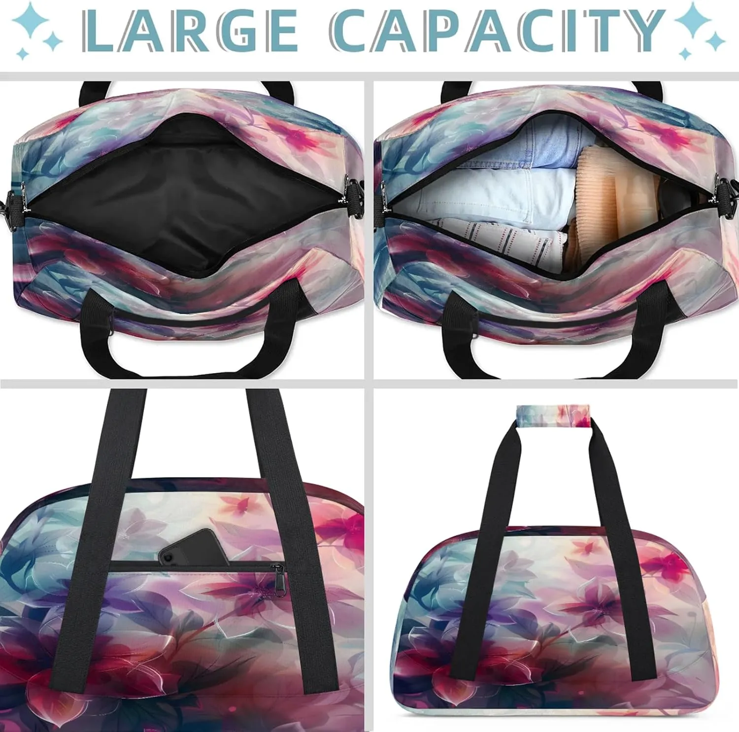 Floral Spring Flower Small Gym Bag 18 inch Carry On Duffel Bag for Weekender Travel Sports Workout Yoga Gymnastics Dance Ballet