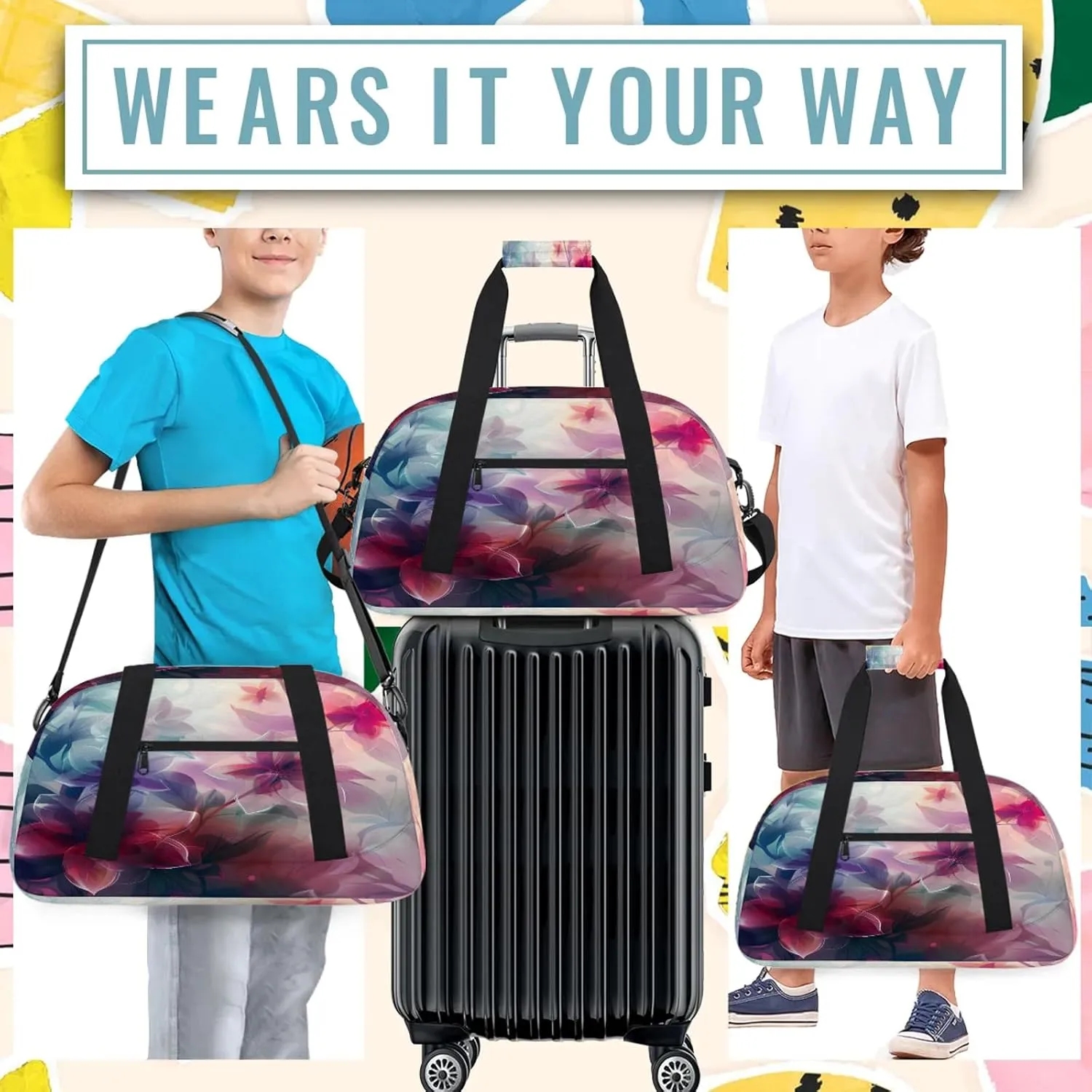 Floral Spring Flower Small Gym Bag 18 inch Carry On Duffel Bag for Weekender Travel Sports Workout Yoga Gymnastics Dance Ballet