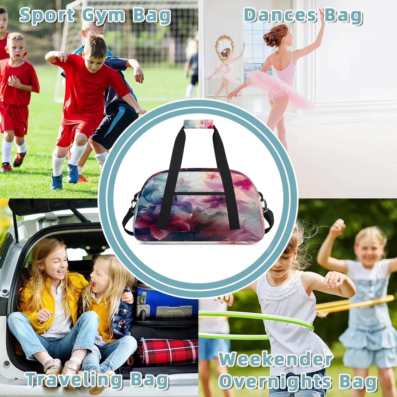 Floral Spring Flower Small Gym Bag 18 inch Carry On Duffel Bag for Weekender Travel Sports Workout Yoga Gymnastics Dance Ballet
