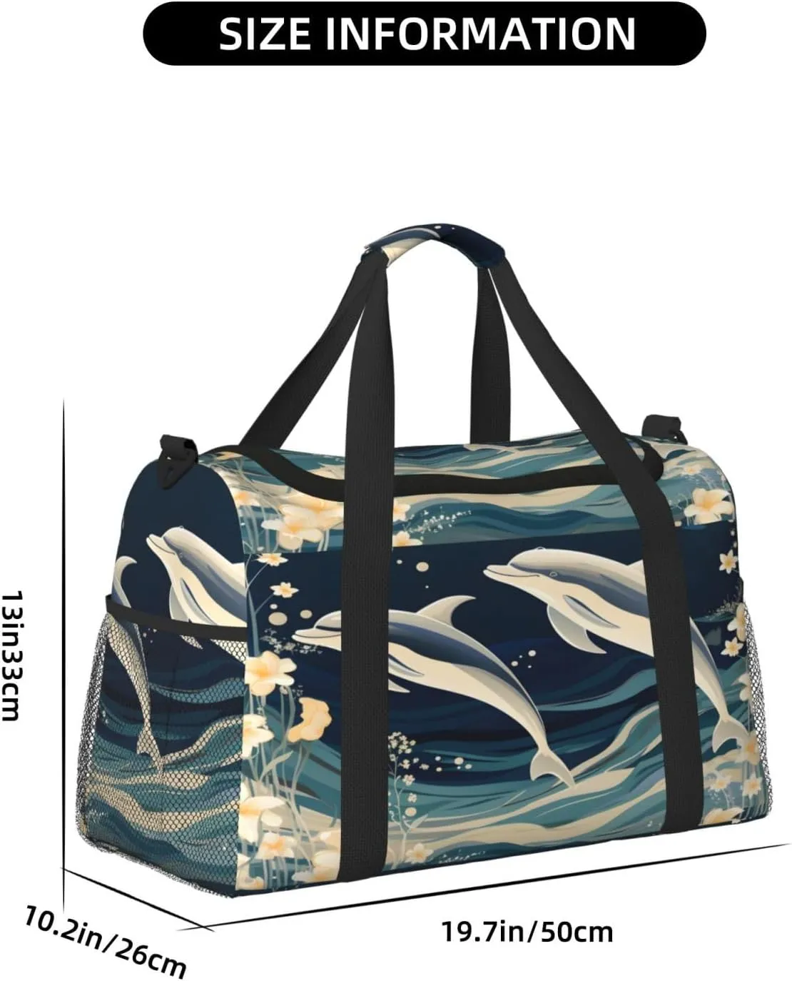 Flowr Dolphin Travel Duffel Bag with Strap Multi Pockets Sports Bag Handbag Large Shoulder Bag for Gym Weekend Fitness Camping