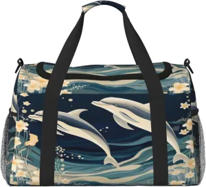 Flowr Dolphin Travel Duffel Bag with Strap Multi Pockets Sports Bag Handbag Large Shoulder Bag for Gym Weekend Fitness Camping