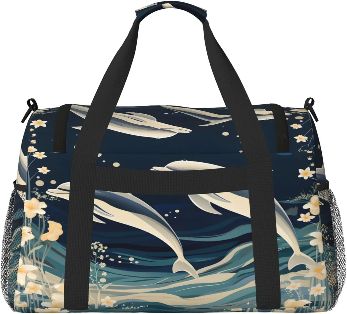 Flowr Dolphin Travel Duffel Bag with Strap Multi Pockets Sports Bag Handbag Large Shoulder Bag for Gym Weekend Fitness Camping