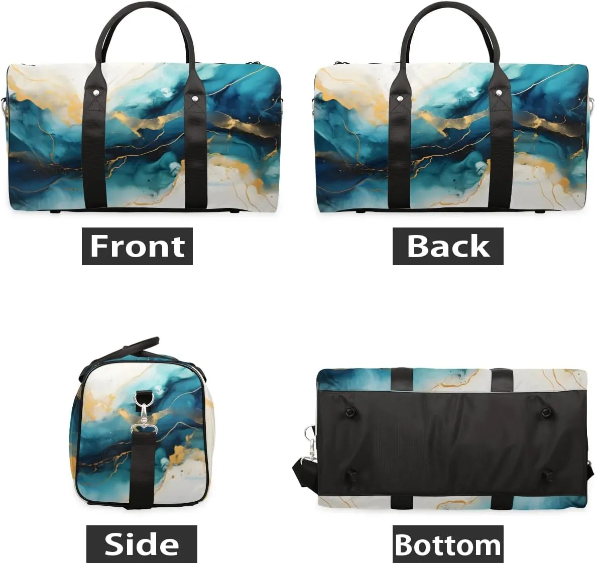 Foldable Travel Bag Blue Marble Style Lightweight Carry On Bags for Airplanes Waterproof Travel Duffle Bag For Gym Weekend Overnight
