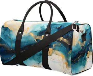 Foldable Travel Bag Blue Marble Style Lightweight Carry On Bags for Airplanes Waterproof Travel Duffle Bag For Gym Weekend Overnight