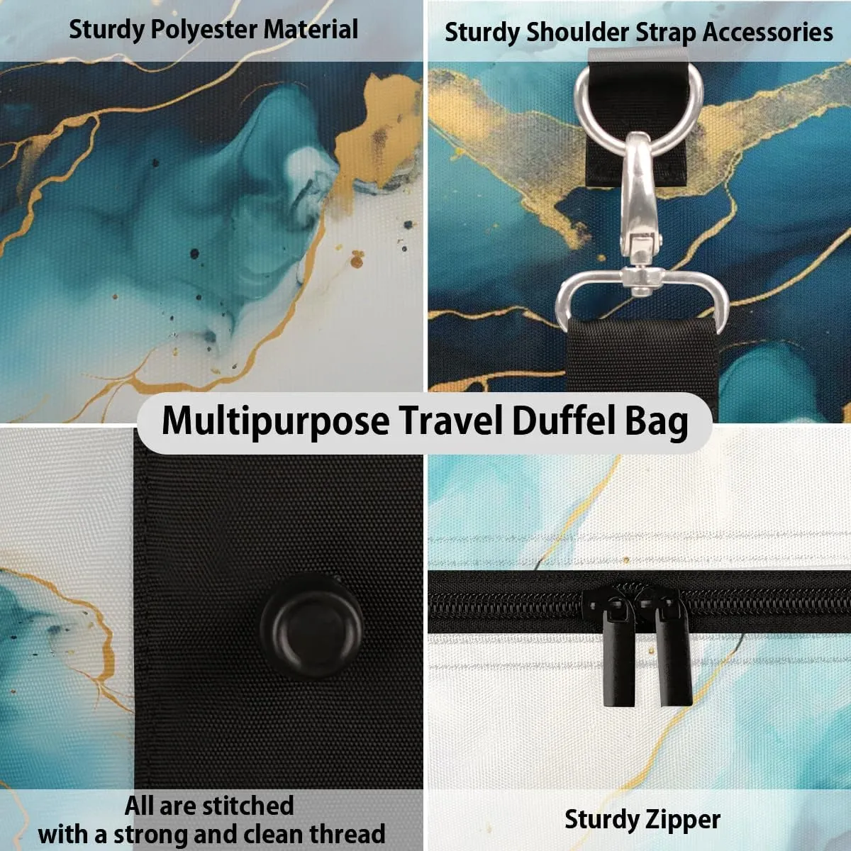 Foldable Travel Bag Blue Marble Style Lightweight Carry On Bags for Airplanes Waterproof Travel Duffle Bag For Gym Weekend Overnight