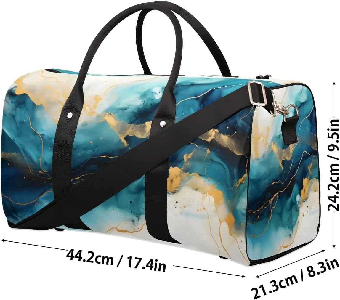 Foldable Travel Bag Blue Marble Style Lightweight Carry On Bags for Airplanes Waterproof Travel Duffle Bag For Gym Weekend Overnight