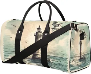 Foldable Travel Bag Seagull Lighthouse Lightweight Carry On Bags for Airplanes Waterproof Travel Duffle Bag For Gym Weekend Overnight