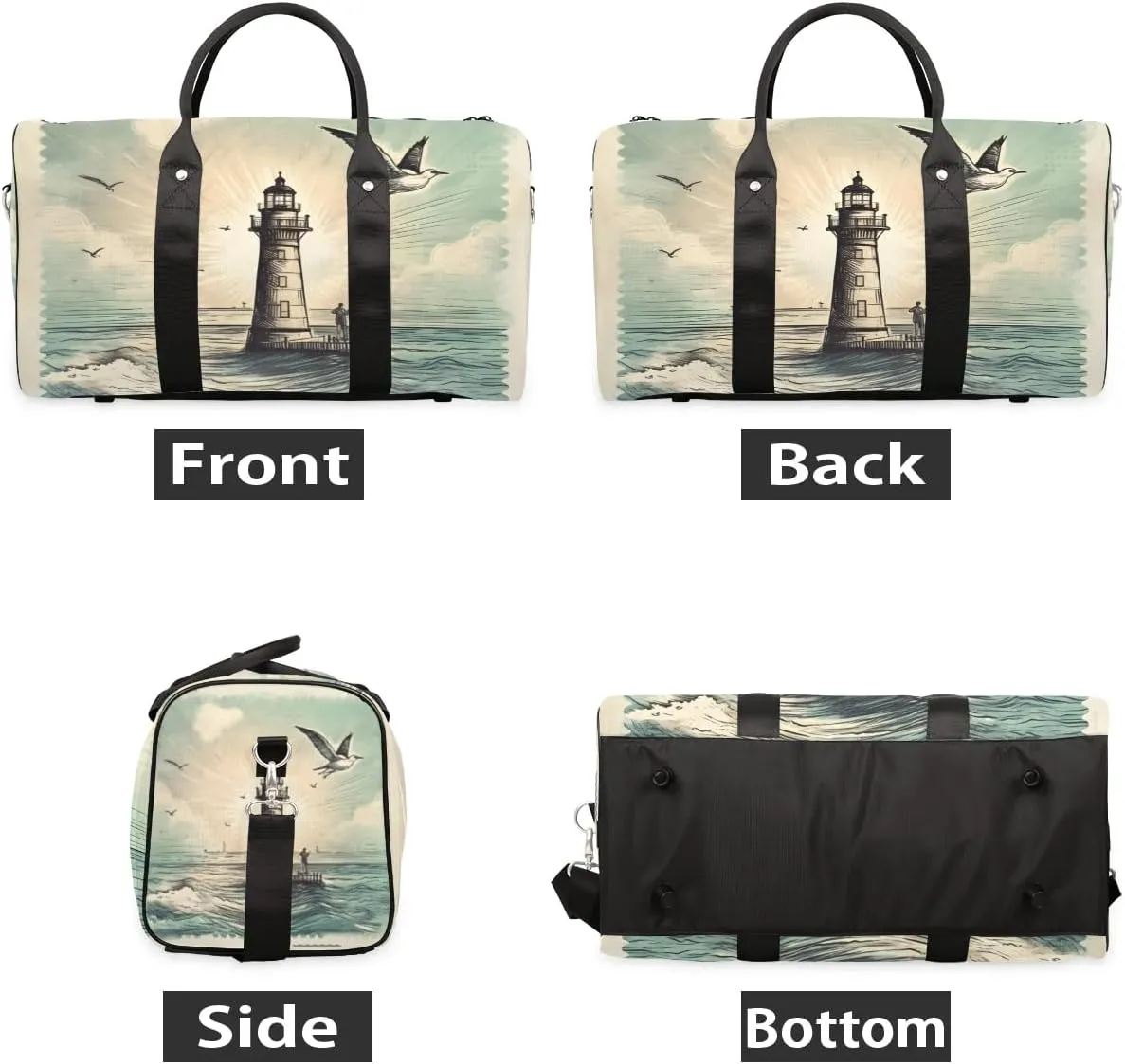 Foldable Travel Bag Seagull Lighthouse Lightweight Carry On Bags for Airplanes Waterproof Travel Duffle Bag For Gym Weekend Overnight