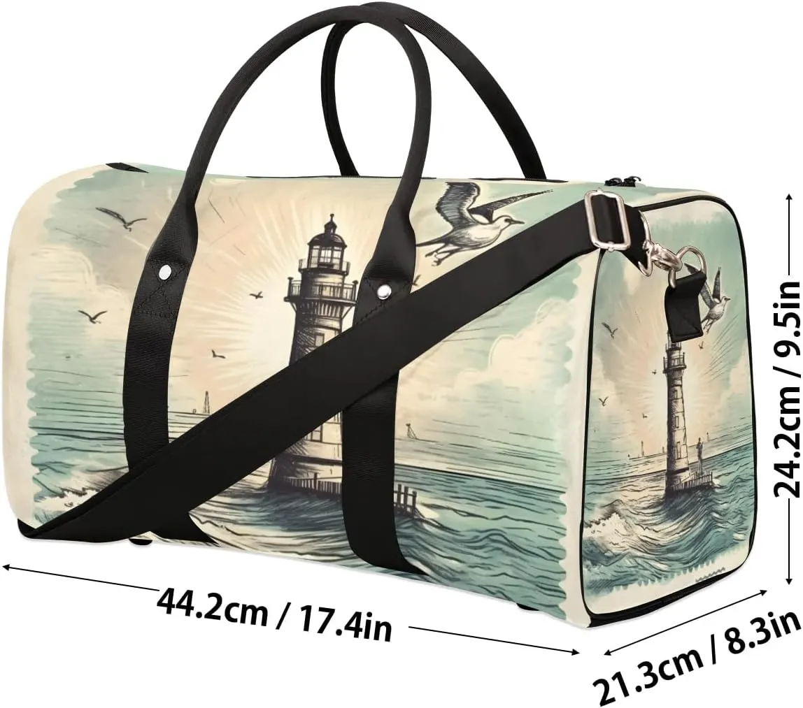 Foldable Travel Bag Seagull Lighthouse Lightweight Carry On Bags for Airplanes Waterproof Travel Duffle Bag For Gym Weekend Overnight