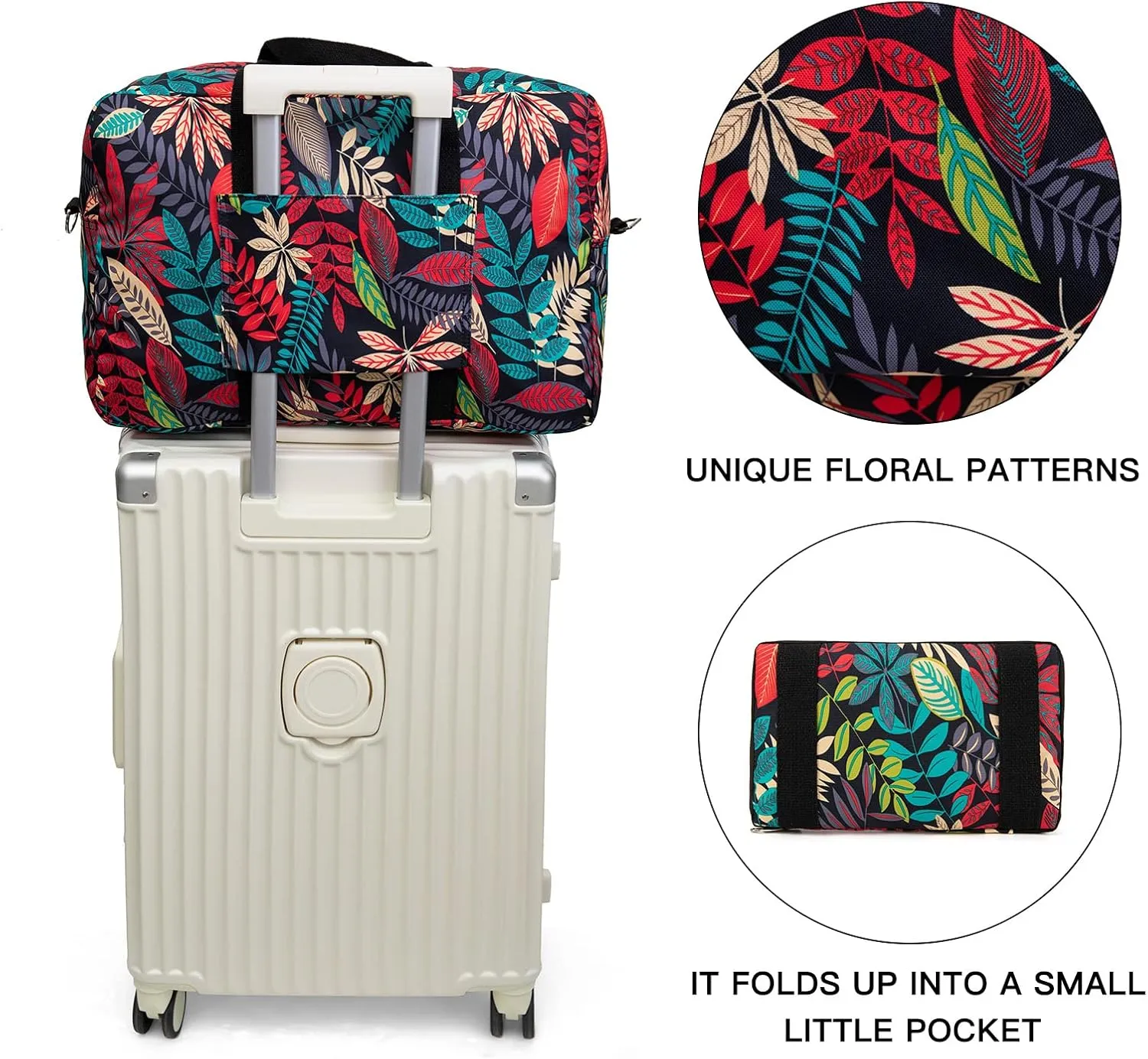 Foldable Travel Duffel Bag, Medium Women's Weekender and Overnight bag carry on Luggage bag for Women