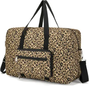 Foldable Travel Duffel Bag, Medium Women's Weekender and Overnight bag carry on Luggage bag for Women(Leopard)
