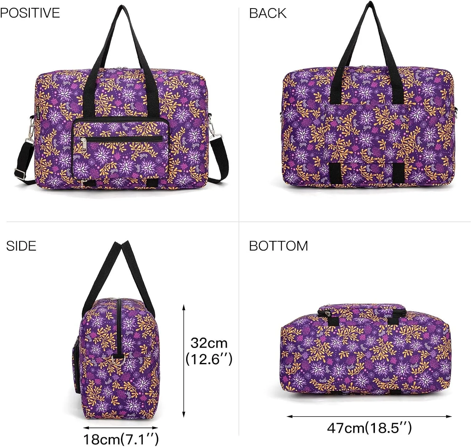 Foldable Travel Duffel Bag, Medium Women's Weekender and Overnight bag carry on Luggage bag for Women(Purple Outlook)