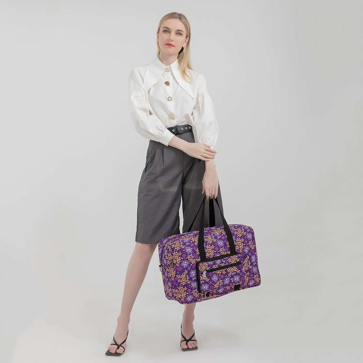 Foldable Travel Duffel Bag, Medium Women's Weekender and Overnight bag carry on Luggage bag for Women(Purple Outlook)